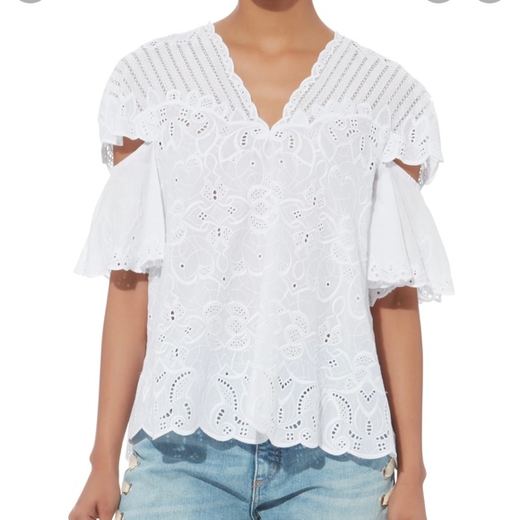 JONATHAN SIMKHAI V-Neck Scallop Cutout Embroidery Top - Picture 4 of 16